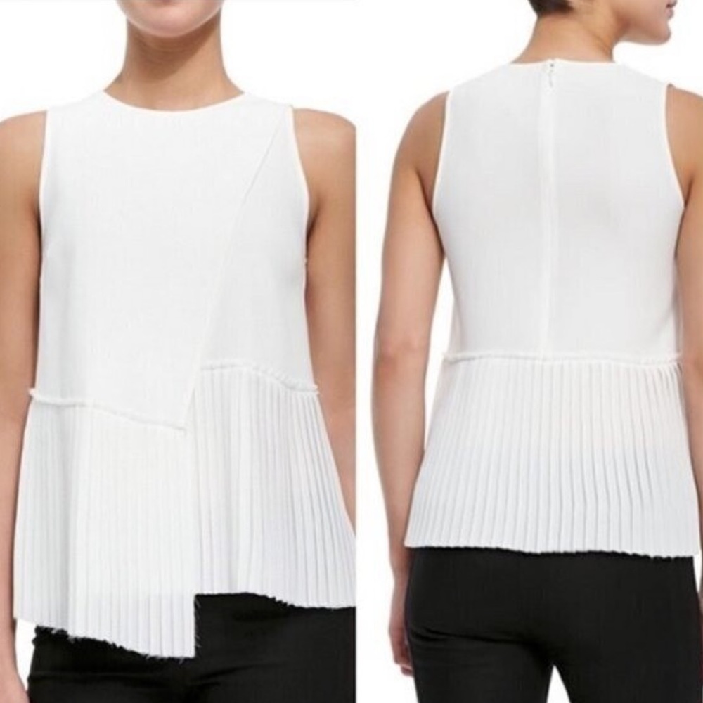 10 Crosby Derek Lam White Asymmetrical Pleated Tank Top